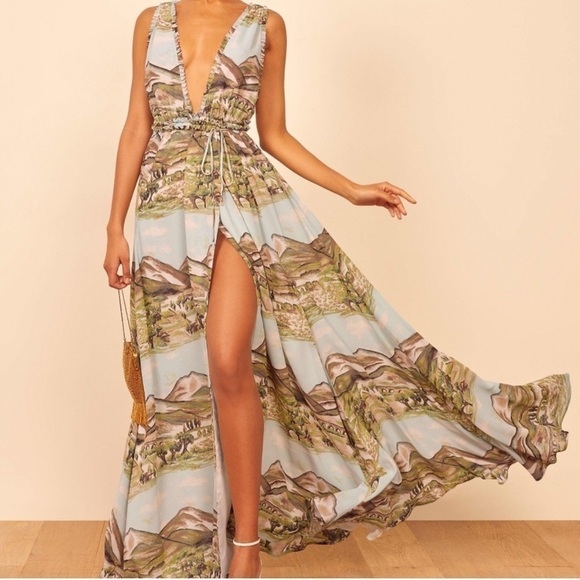 Reformation Maxi Rare Camellia Dress NWT size small cameillia landscape horse S - Picture 1 of 10